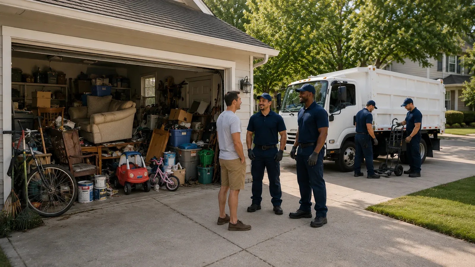 Cluttered garage before junk removal
